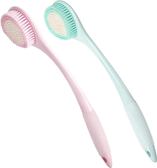 BEDELITE Back Bath Brush Long Handle for Shower of 2 - Soft Shower Brush for Men & Women,Back Brush Scrubber - 16.4" Long Skin Exfoliator for Body Bath Scrubber（2 Pack, Blue & Pink）