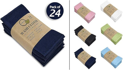 Softolle 100% Cotton Washcloths 24 Pack (12x12 Inches) Soft, Highly Absorbent Washcloth, Face Towels, Wash Cloths for Face, Ring Spun, Bulk Pack (Navy Blue)