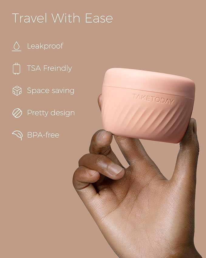 TakeToday Travel Containers for Toiletries, Leak-proof, TSA Approved, Refillable Silicone Cream Jars with Lid Travel Size Essential for Cosmetic toiletry Cream, 3oz, 4 Pack (Apricot)