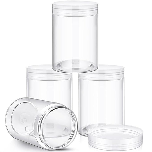 Patelai 4 Pieces Round Wide-mouth Leak Proof Plastic Container Jars with Lids for Travel Storage Makeup Beauty Products Face Creams Oils Salves Ointments DIY Making(10 Ounce,Clear)