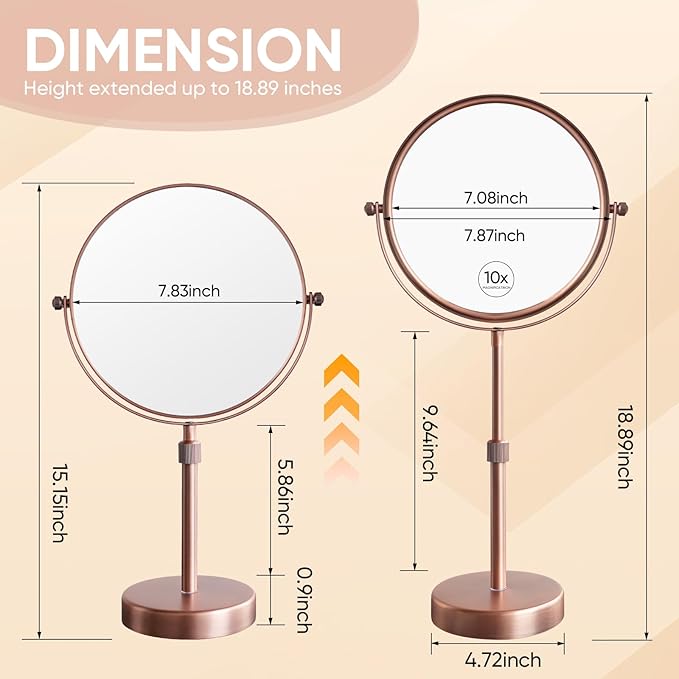 Nicesail Table Mirror 1X 10X Magnifying Mirror Double Sided, Makeup Mirror for Desk 360 Rotation 8 Inch Face Mirror, Matte Rose Gold
