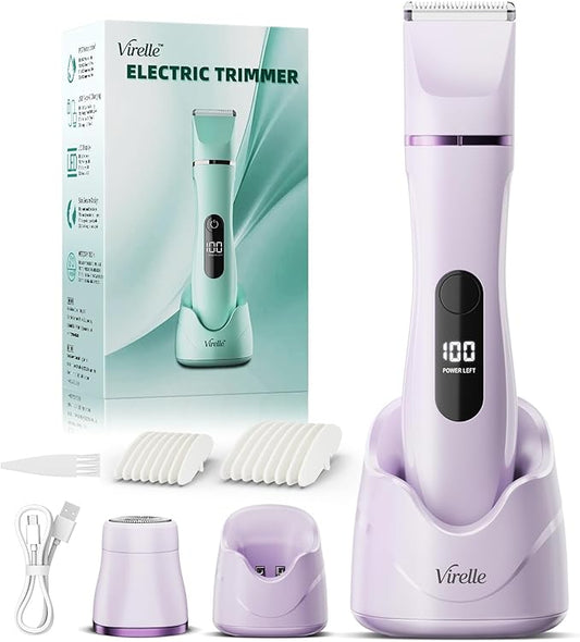 Bikini Trimmer for Women - Painless Waterproof Electric Razor Remover Foil Shaver for Leg, Body, Armpit & Facial Hair, Cordless with Ceramic Blade,USB Charging Dock, Travel Size, Gifts for Her, Purple
