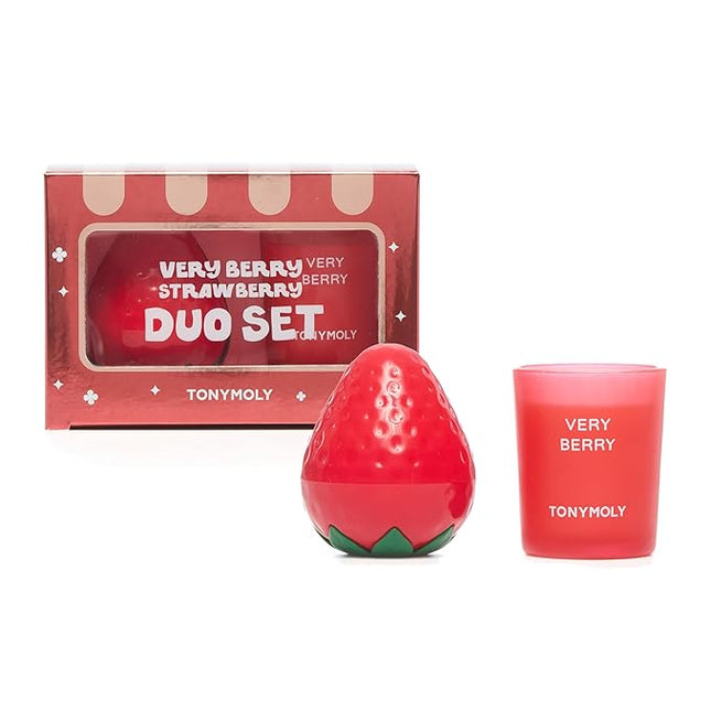 TONYMOLY Very Berry Strawberry Valentine’s Day Gift Set – Hydrating Hand Cream with Sweet Fruity Scent & Limited-Edition Strawberry Candle, Self-Care & Galentine’s Gift for Women