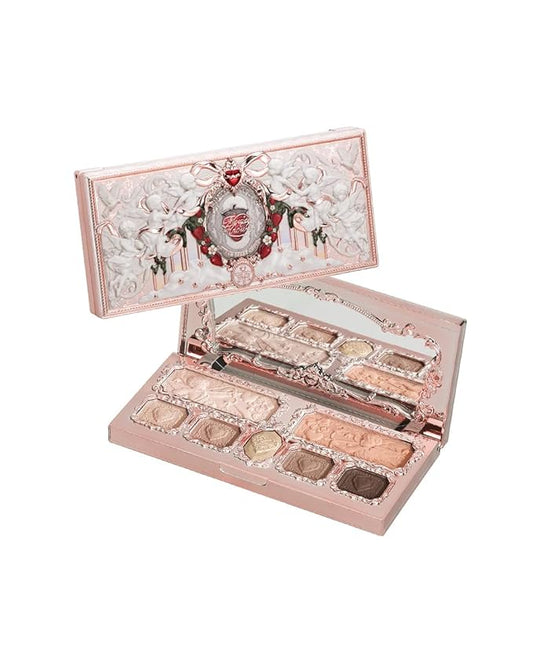 Flower Knows Strawberry Cupid Makeup Palette,Eyeshadow,Blush,Highlighting & Contour All-in-One Face Makeup Palette with 5 Matte+2 Shimmer Neutral Shades(01 Honey Canele,0.49 Oz)