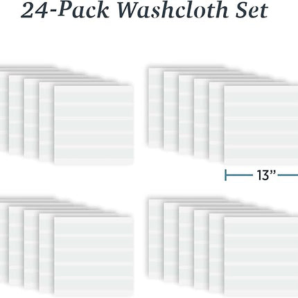 Welhome James 100% Cotton Textured Stripe Towels - 24 Pack Washcloths, Soft & Absorbent, White