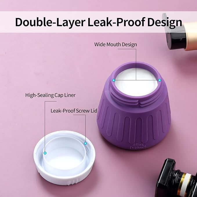 Gemice 4 OZ Travel Size Containers for Toiletries, Leak-Proof Silicone Slime Jars with Lids, BPA Free Small Round Cosmetic Slime Container for Lotion, Cream, Ointments, Travel Storage (4 Pack)