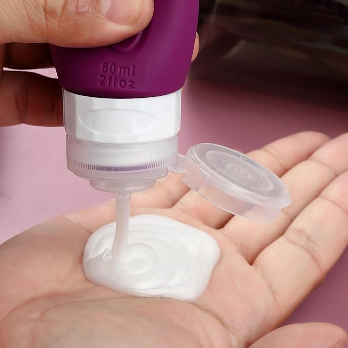 Travel Bottles for Toiletries, Tsa Approved 2oz Travel size Bottles, BPA Free Leak Proof Travels Toiletry Containers, Traveler Accessories with Toiletry Bag for Shampoo Liquid (4 Pack)