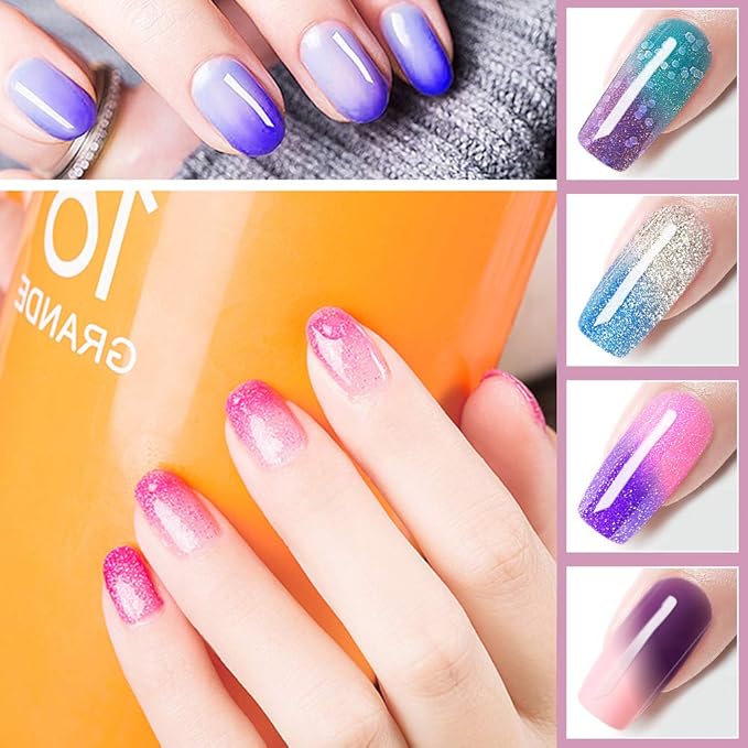 Gel Nail Polish Set - Purple Blue Pink Red Laverder Wind Red Black Color Changing Polish Soak Off UV LED Thermal Temperature Art (8PCS001)