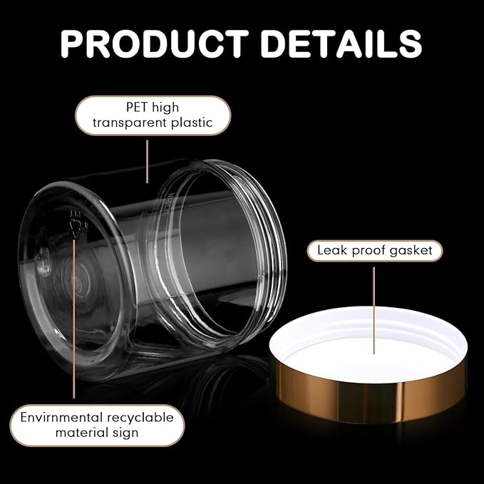 Patelai 4 Pieces Round Wide-mouth Leak Proof Plastic Container Jars with Lids for Travel Storage Makeup Beauty Products Face Creams Oils Salves Ointments DIY Making(2 Ounce,Gold)