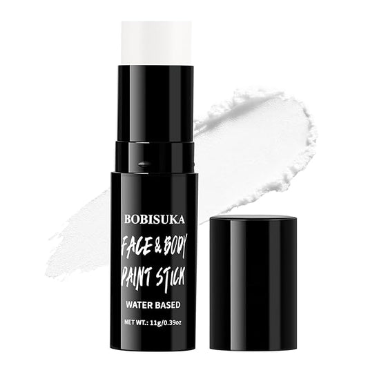 BOBISUKA White Face & Body Paint Stick Water-Based Washable Face Paint Makeup Stick for Halloween Clown, Joker, Skeleton, Zombie, Mime, Cosplay, SFX, Sports Eye Black & Costume Party