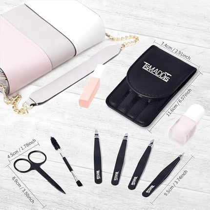 TsMADDTs Eyebrow Tweezers Set and Curved Scissor, Professional Stainless Steel Tweezers for Women and Men, Splinter and Ingrown Hair Removal