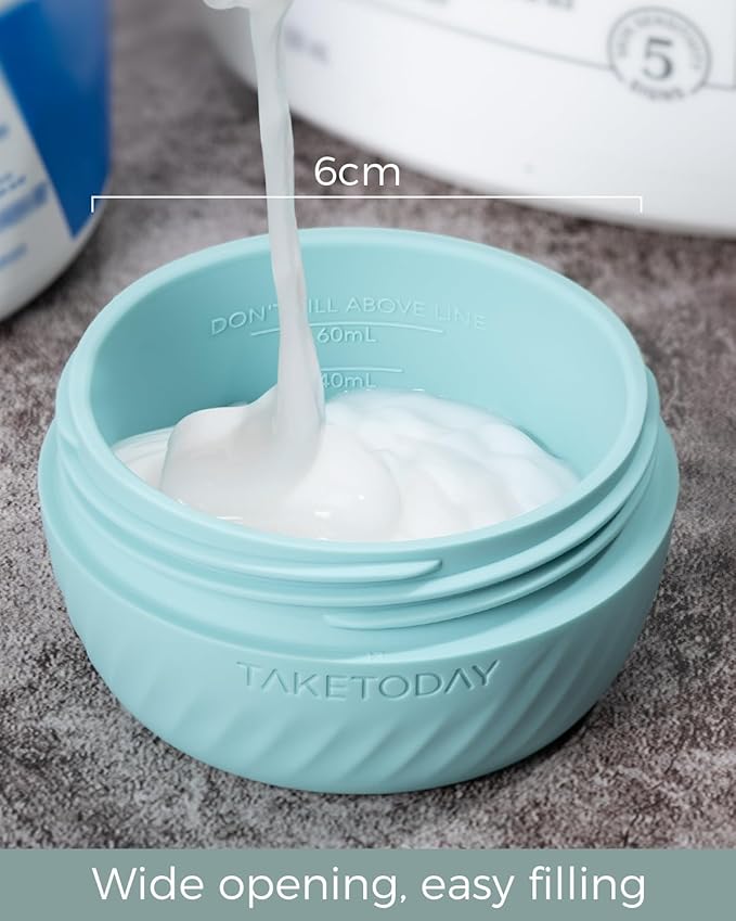 TakeToday Travel Containers for Toiletries, Leak-proof, TSA Approved, Refillable Silicone Cream Jars with Lid Travel Size Essential for Cosmetic toiletry Cream, 2oz, 4 Pack (Gray)