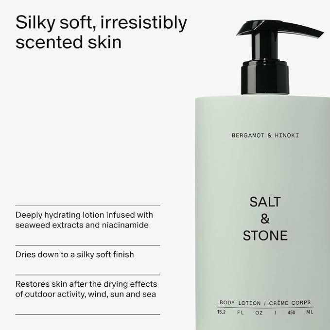 Salt & Stone Body Lotion for Women & Men| Scented Daily Body Lotion | Hydrates, Nourishes & Softens Skin | Restores Dry Skin | Fast-Absorbing | Cruelty-Free & Vegan (450 ml) (Bergamot & Hinoki)