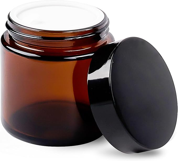 TUZAZO 4 Oz Thick Amber Round Glass Jars with Inner Lids and Black Lids, 24 Pack Small Empty Candle Making Jars/Cosmetic Containers for Lotions, Creams, Body Butters, Essential oil Beauty Products