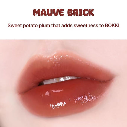 BLACK ROUGE Glow Bokki Tint, GB11 Mauve Brick – Korean Lip Tint Inspired by Tteokbokki, Non-Sticky Long-Lasting Lip Stain with Glossy Finish, Cute Stickers – Original Red, Rose, Soy