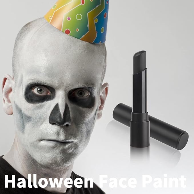 MEICOLY 3Pcs Black Face Body Paint Stick,Waterproof Eye Black Baseball/Softball/Football,Face Paint for Cat Halloween Zombie Skull Skeleton Clown Cosplay Makeup,Body Paint for Adults and Kids