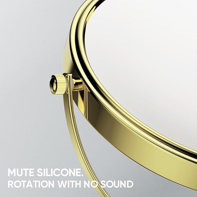 Nicesail Height Adjustable 15~19” Tall Table Mirror, 1X 10X Magnifying Mirror Double Sided for Makeup&Shaving, Desk Vanity Mirror Tabletop 360 Rotation of 8” Face, Bathroom Shiny Gold Makeup Mirror