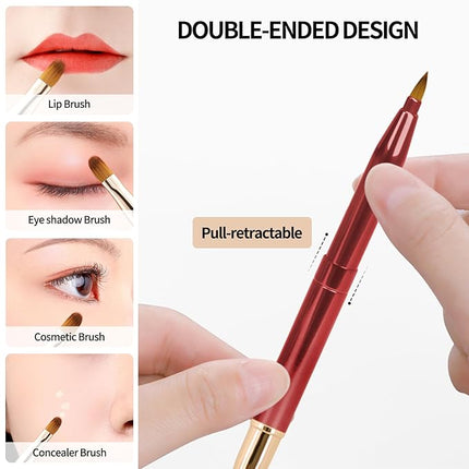 Unaone [2 Pack] Lip Brush for Lipstick, Retractable Lip Brushes, Dual-ended Makeup Brush for Lipstick Lip Gloss, Include Lid
