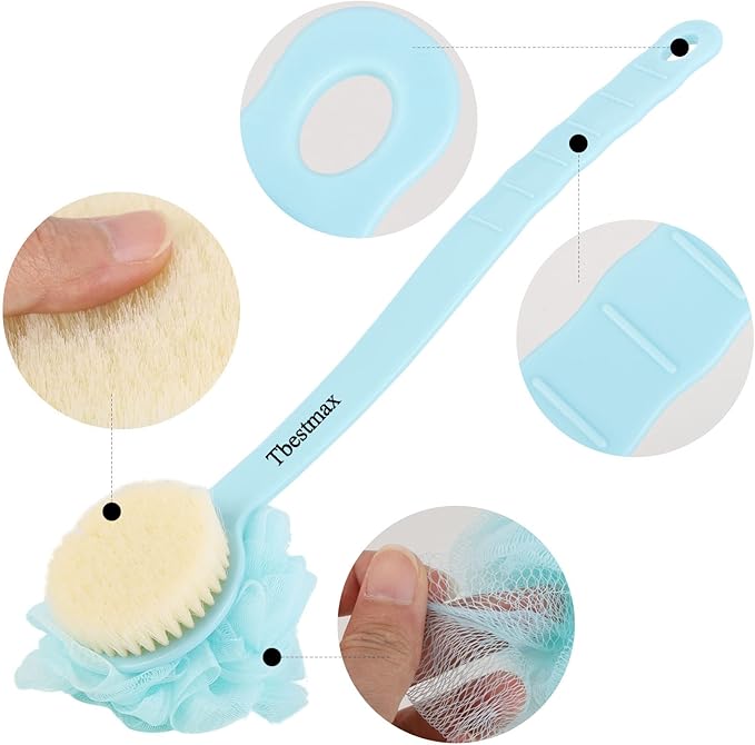 Tbestmax Loofah Back Scrubber Long Handle Shower Body Brush with Soft Mesh Sponge for Women Skin Exfoliating Bath, Massage