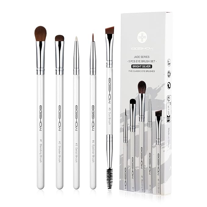 Eyeshadow Brush Set, EIGSHOW 5pcs Basic Eye Makeup Brushes For Blending, Eye Shadow, Eyeliner, Crease, Eyebrow, Vegan Travel Kit (Pearly White)