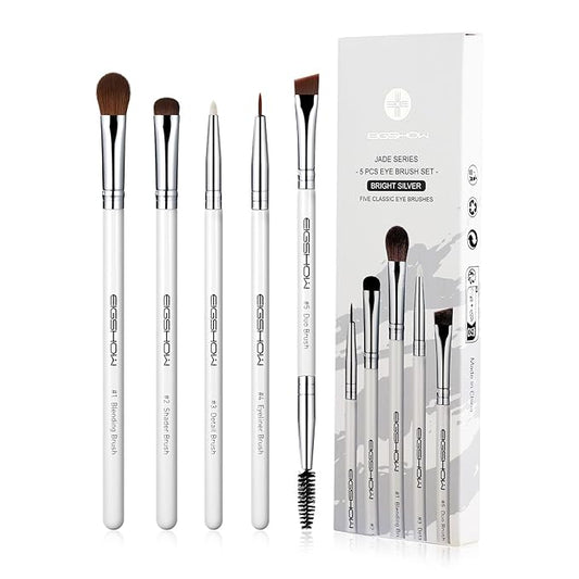 Eyeshadow Brush Set, EIGSHOW 5pcs Basic Eye Makeup Brushes For Blending, Eye Shadow, Eyeliner, Crease, Eyebrow, Vegan Travel Kit (Pearly White)