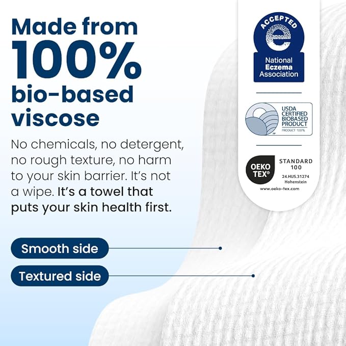 Clean Skin Club Clean Towels XL®, 100% USDA Biobased Face Towel, Disposable Face Towelette, Eczema Association Accepted, Makeup Remover Dry Wipes, Ultra Soft, 50 ct per pack, 2 Packs, 100 Ct Total