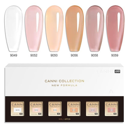 CANNI Jelly Gel Nail Polish Set – 6 Colors 9ML Sheer Milky White & Nude Pink Translucent Soak Off UV LED Nail Gel for French Manicure, DIY Nail Art at Home or Salon