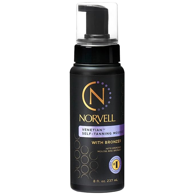 Norvell Venetian Sunless Self Tanner Mousse with Bronzer, 8 Fl Oz - Instant Self Tanning - Natural Looking - Anti-Orange - Fake Tan for Bronzing Glow