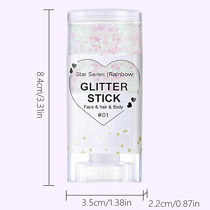 Rainbow White Hair Glitter Stick,Mermaid Costume Body Face Glitter, Singer Concert Halloween Star Glitter Makeup for Kids and Women,Waterproof Rave Accessories Sequins Body Paint