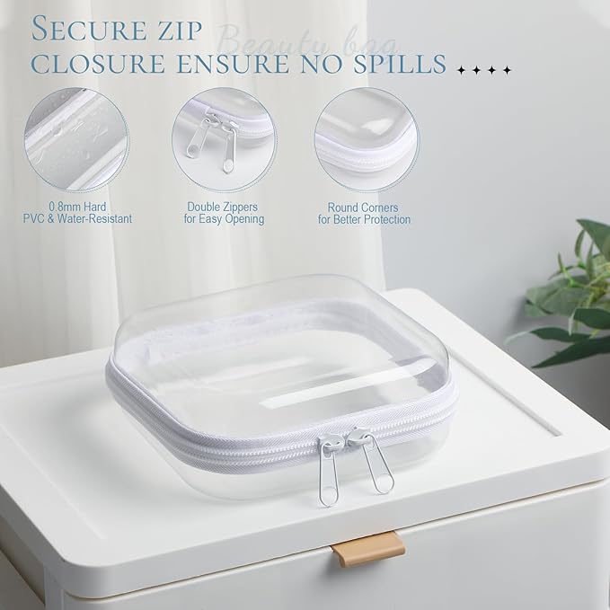 Sanwuta 6 Pcs Clear Hard Zipper Case Pencil Pouches Hard Plastic Zipper Pouches Makeup Bag Transparent Cases for Snacks Plastic Storage Organizer Box for Travel(White,5 x 5 x 2 Inch)