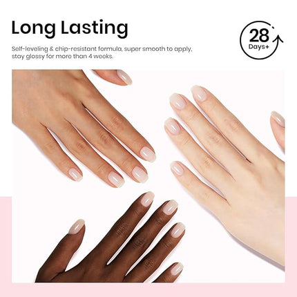 Beetles Milky White Gel Nail Polish No Wipe Gel Top Coat and Base Coat Set 3Pcs 15ml, Nude Jelly Color Long Lasting, Soak Off U V LED Nail Art Design for Women
