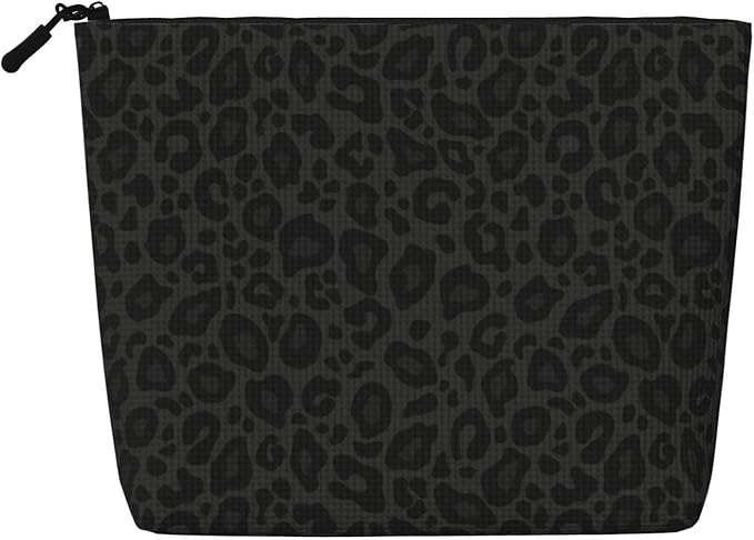 MOLAIGIN Black Grey Leopard Cosmetic Bag For Women, Travel Makeup Bag, Toiletry Zipper Bag, Large Capacity Aesthetic Cases