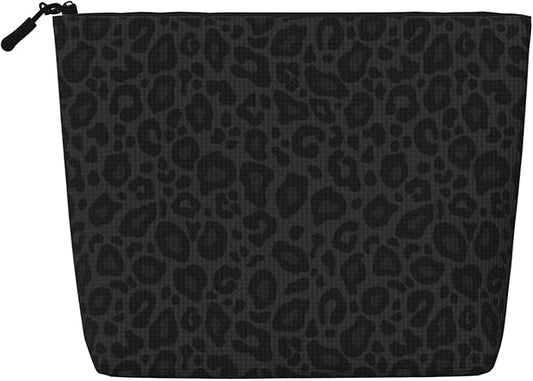 MOLAIGIN Black Grey Leopard Cosmetic Bag For Women, Travel Makeup Bag, Toiletry Zipper Bag, Large Capacity Aesthetic Cases