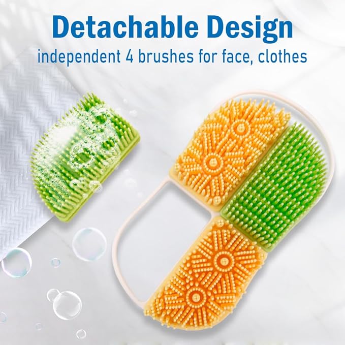 2-in-1 Silicone Body Hair Scrubber Upgraded Bristles Exfoliating Massage Shower Body Scrub Bathing Brush for All Skin No Slip Ergonomic Handle Exfoliator Silicone Loofah Easy Clean (1pc Green+Yellow)