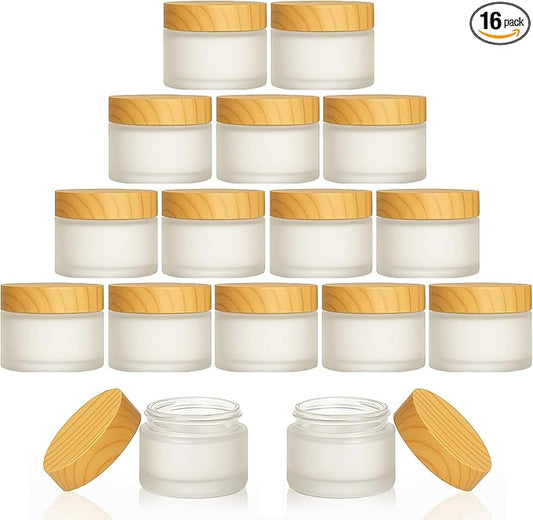 16Pcs Glass Cosmetic Container with Lid, 1 oz Frosted Glass Bottle, Reusable Empty Cosmetic Container Bottle for Lotion, Cream, Essential Oil, Scrub (30 Gram/30ml)