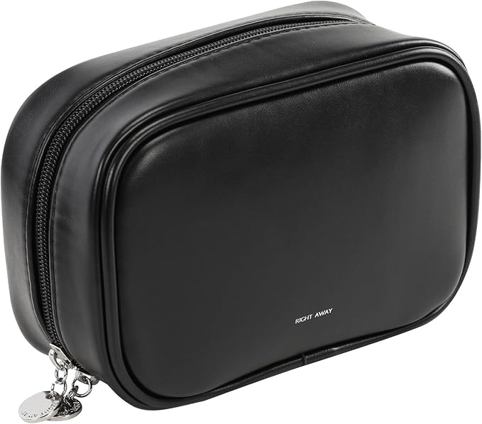 RIGHT AWAY Small Makeup Bag for Purse,Travel Cosmetic Bag Organizer for Women,Cute Make Up Pouch Waterproof Toiletry Bag with Zipper,Portable Makeup Case Skincare Bag for Travel Accessories(Black)