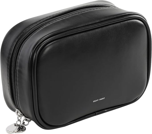 RIGHT AWAY Small Makeup Bag for Purse,Travel Cosmetic Bag Organizer for Women,Cute Make Up Pouch Waterproof Toiletry Bag with Zipper,Portable Makeup Case Skincare Bag for Travel Accessories(Black)