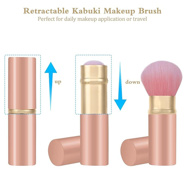 Falliny Retractable Kabuki Makeup Brush, Travel Face Blush Brush, Portable Powder Foundation Sunscreen Brush with Cover for Blush, Bronzer, Buffing, Flawless Powder Cosmetics