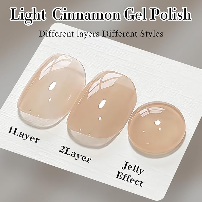 Double Rhythm Translucent Gel Polish Sheer Neutral Natural Light Milky Same Color Same Bottle 15ML Jelly UV Nail Polish Nail Art DIY at Home (Light Cinnamon-A1483)