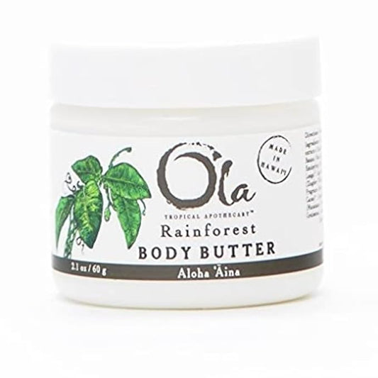 OLA Rainforest Body Butter – Moisturizing Cream with Pure Coconut Oil and Hawaiian Plant Extracts - Ideal for Dry Skin - 2.1oz