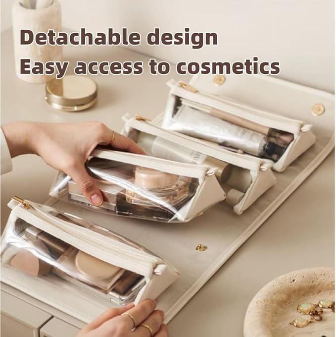 Stylish 4-in-1 Foldable Cosmetic Bag – Large Expandable Capacity, Waterproof with Detachable Interior Pockets & Mini Pouches, Ideal for Women's Travel Makeup Organization