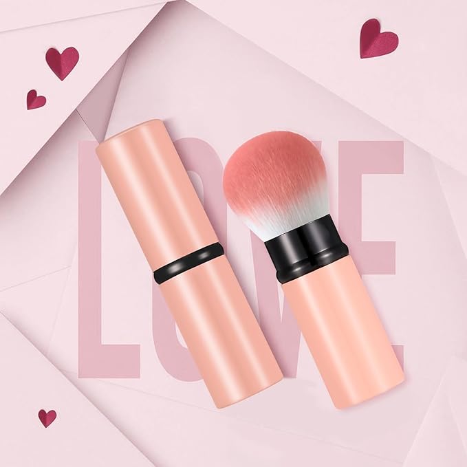 Falliny Retractable Makeup Brush, Travel Powder Brush Face Blush Brush, Portable Kabuki Makeup Brush with Cover for Blush, Sunscreen,Bronzer, Buffing, Flawless Powder Cosmetics