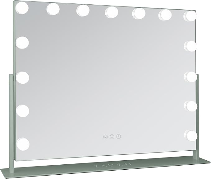 Zadro Hollywood Lighted Vanity Mirror with 15 LED Bulbs, 3 Color Light Settings, 360° Rotation Makeup Mirror Head (26" H x 20" W | 1X | Dark Green)