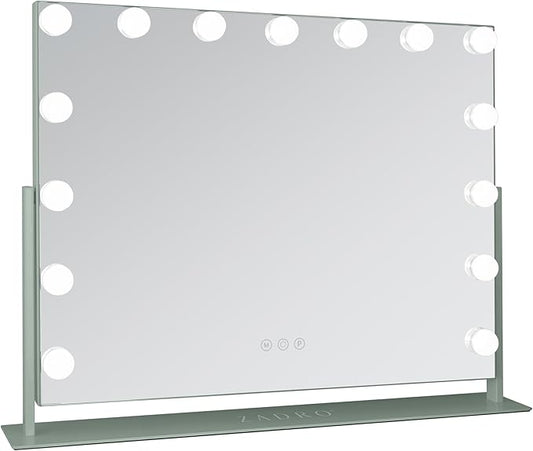 Zadro Hollywood Lighted Vanity Mirror with 15 LED Bulbs, 3 Color Light Settings, 360° Rotation Makeup Mirror Head (26" H x 20" W | 1X | Dark Green)