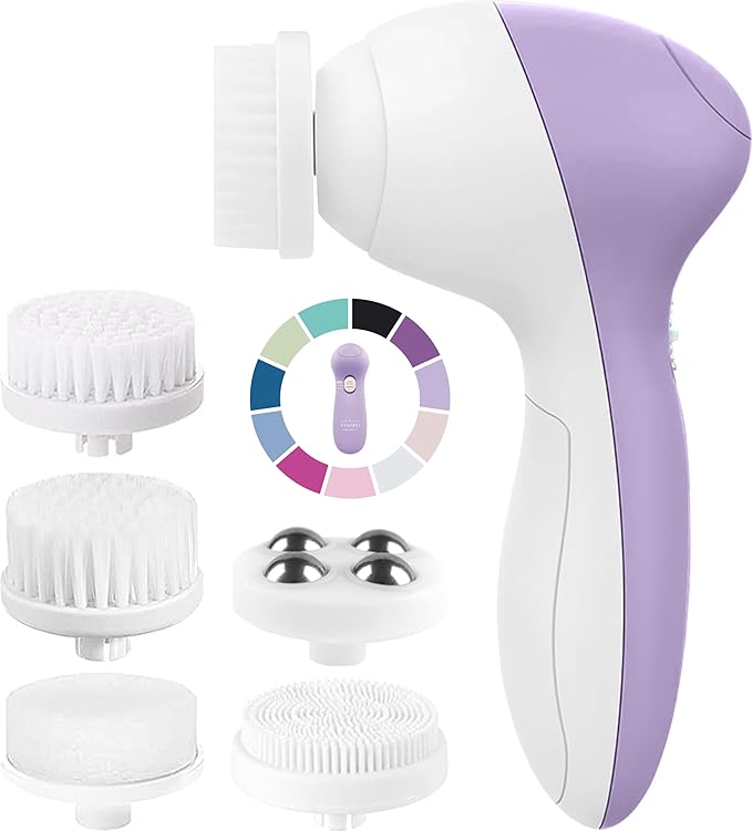 Face Scrubber | Facial Cleansing Brush Exfoliator Skin Care Products Beauty Products Powered Electric Wash Exfoliating Spin Cleanser Cleaning Scrub Including 7 Heads (Lilac Amethyst)