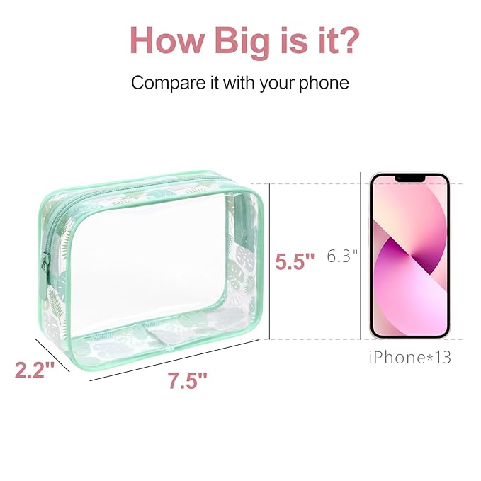 PACKISM TSA Approved Toiletry Bag - Light Green Turtle Leaves Print Clear Toiletry Bags, Suitable for Gifts, with Supporting Frame, Perfect for Travel Essentials, Thick No Smell