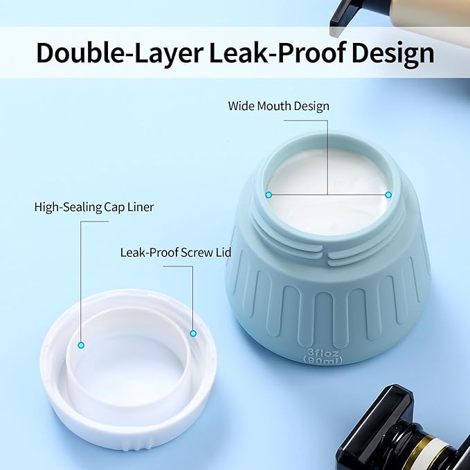 Gemice 3 oz Travel Containers for Toiletries, 4-Pack TSA Approved Travel Size Toiletries Containers for On-the-Go, Small Leak-Proof Travel Essentials Silicone Jar for Shampoo, Lotions, Cleanser