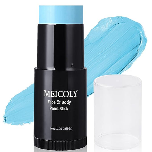 MEICOLY Light Blue Face Body Paint Stick(1.06 Oz),Baby Blue Face Paint Sadness,Sweatproof Waterproof Pale Blue Body Paint for Corpse Bride Halloween SFX Avatar Sally Makeup,Eye Black Stick