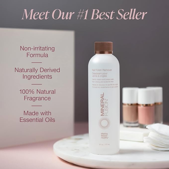 Mineral Fusion Nail Polish Remover - Acetone-Free Nail Care with Natural Solvents - Non Drying Liquid Formula - TSA-friendly Travel Size - 3 fl oz