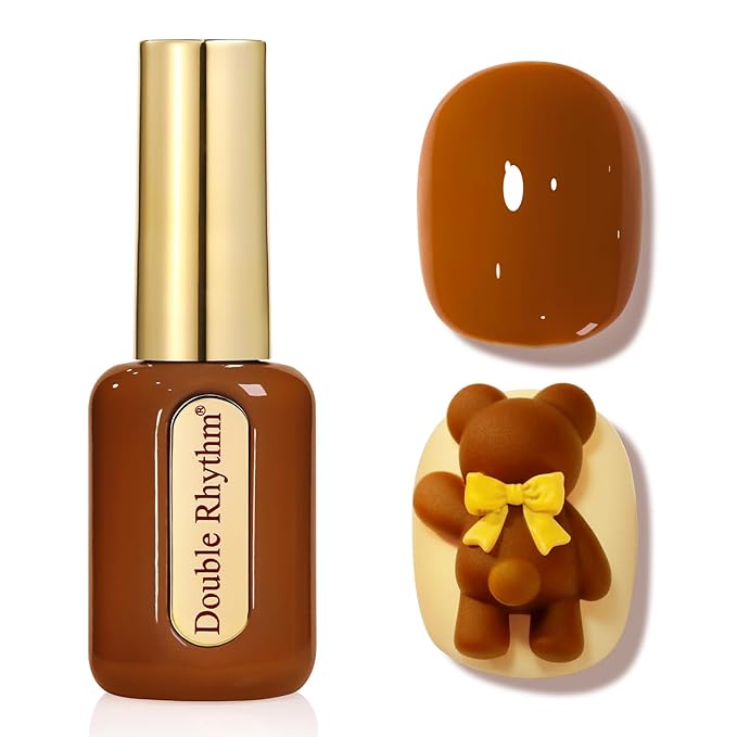 Double Rhythm 0.50 OZ Gel Polish Hema Free Same Color Same Bottle Golden Round Translucent Neutral Natural Milky 15 ML Jelly UV Polish Art DIY at Home (Brown-C1444)